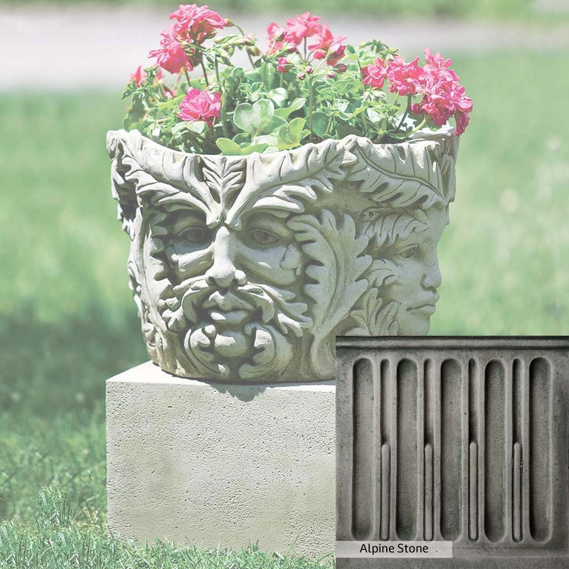 Alpine Stone Patina for the Campania International Sylvan Planter, a medium gray with a bit of green to define the details.