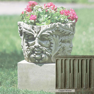 Copper Bronze Patina for theCampania International Sylvan Planter, blues and greens blended into the look of aged copper.