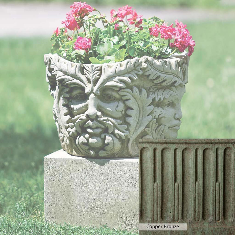 Copper Bronze Patina for theCampania International Sylvan Planter, blues and greens blended into the look of aged copper.