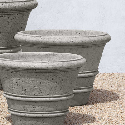 Campania International Rustic Rolled Rim 27 inch is shown in the Alpine Stone Patina. Made from cast stone.