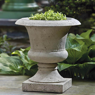 Campania International Toulouse Urn is shown in the Greystone Patina. Made from cast stone.