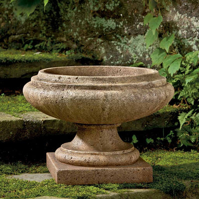 Campania International Marella Urn is shown in the Age Limestone Patina. Made from cast stone.