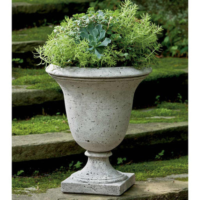 Campania International Linwood Urn is shown in the Alpine Stone Patina. Made from cast stone.
