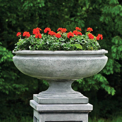  Campania International St. Louis Planter is shown in the Alpine Stone Patina. Made from cast stone.