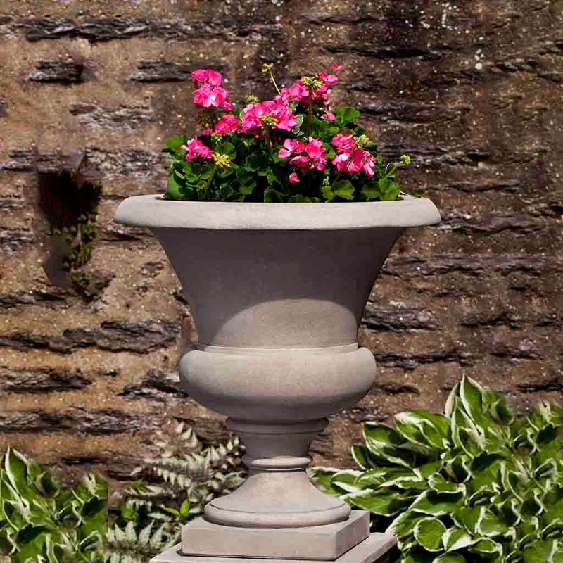 Campania International Wilton Urn is shown in the Greystone Patina. Made from cast stone.