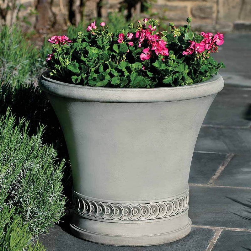 Campania International Vallier Urn is shown in the Greystone Patina. Made from cast stone.