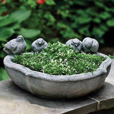 Campania International Alouette Planter is shown in the Alpine Stone Patina. Made from cast stone.