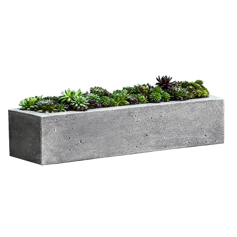 Campania International Basic Element Long Planter is shown in the Alpine Stone Patina. Made from cast stone.