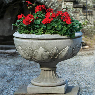 Campania International The Elms Urn is shown in the Greystone Patina. Made from cast stone.