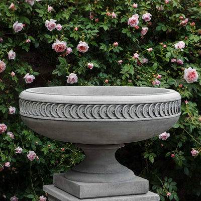 Campania International Chatham Urn is shown in the Alpine Stone Patina. Made from cast stone.