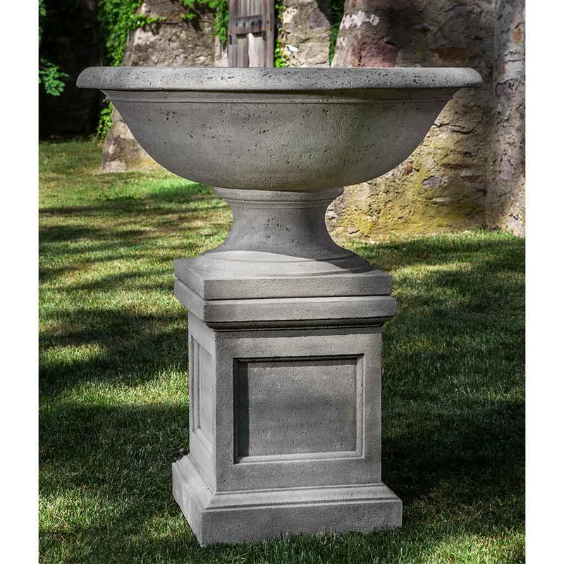 Campania International Monteros Urn is shown in the Alpine Stone Patina. Made from cast stone.