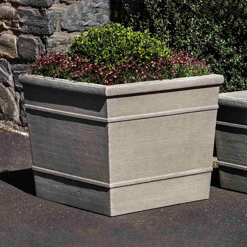 Campania International Marin Large Planter is shown in the Greystone Patina. Made from cast stone.