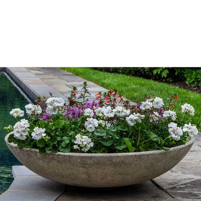 Campania International Textured Zen Bowl is shown in the Alpine Stone Patina. Made from cast stone.