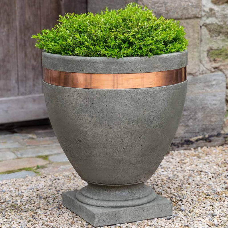 Campania International Moderne Planter is shown in the Alpine Stone Patina. Made from cast stone.