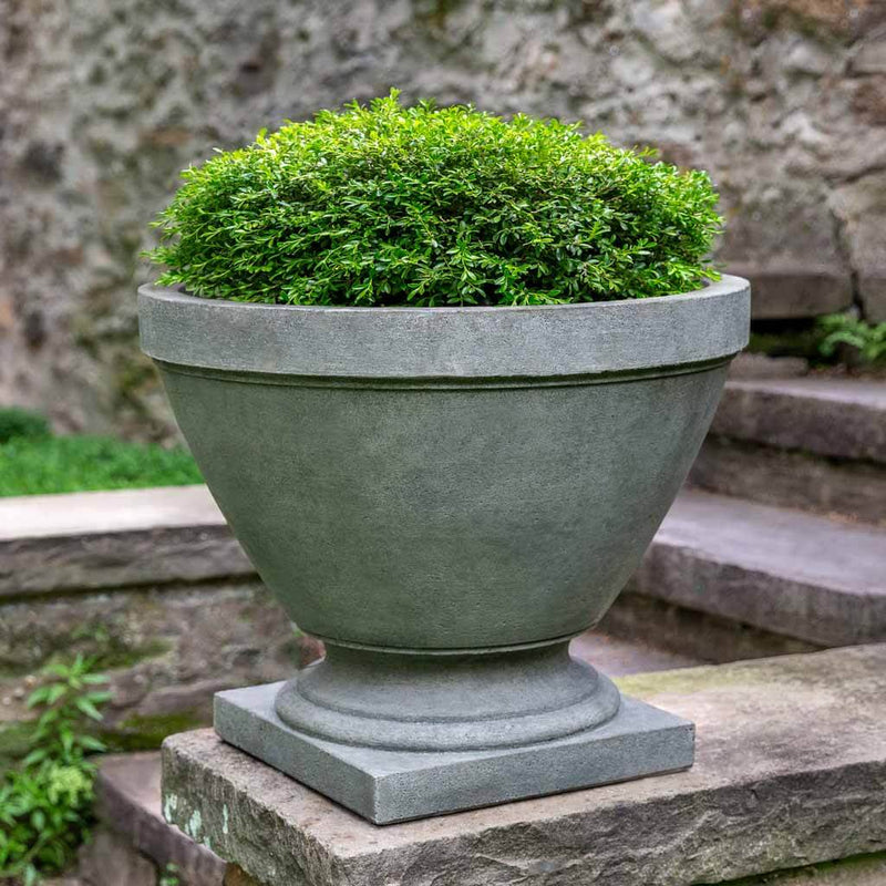 Campania International Park Slope Urn is shown in the Alpine Stone Patina. Made from cast stone.