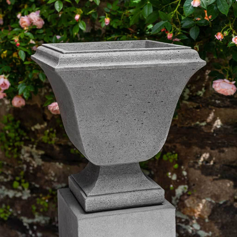 Campania International Trowbridge Extra Small Urn is shown in the Alpine Stone Patina. Made from cast stone.