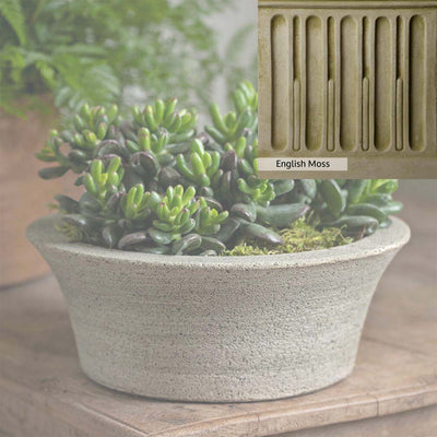 English Moss Patina for the Campania International Bulb Planter, green blended into a soft pallet with a light undertone of gray.