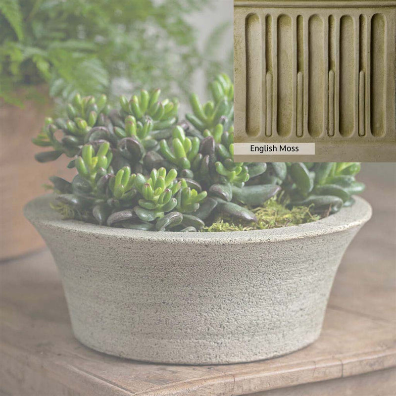 English Moss Patina for the Campania International Bulb Planter, green blended into a soft pallet with a light undertone of gray.