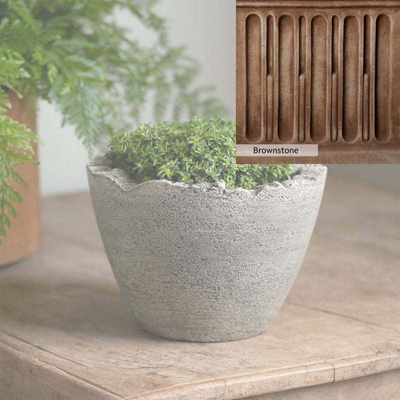 Brownstone Patina for the Campania International Mini Broken Egg Planter, brown blended with hints of red and yellow, works well in the garden.