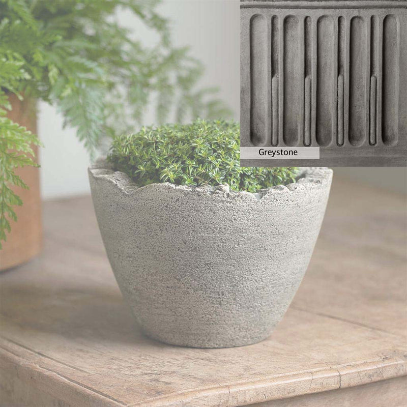Greystone Patina for the Campania International Mini Broken Egg Planter , a classic gray, soft, and muted, blends nicely in the garden.