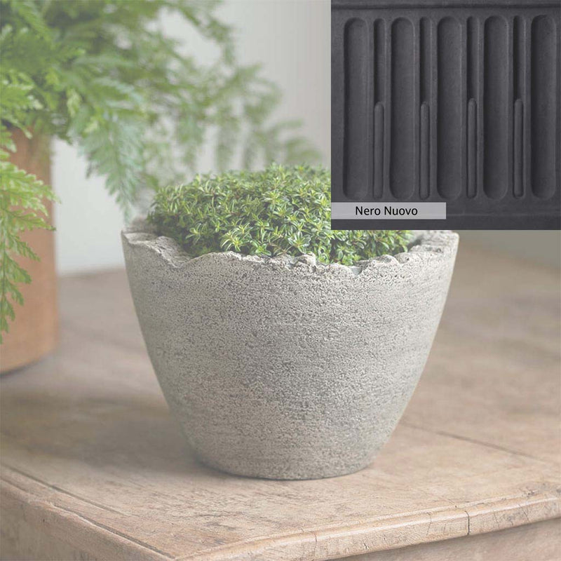 Nero Nuovo Patina for theCampania International Mini Broken Egg Planter, bold dramatic black patina for the garden.