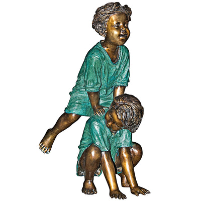 Leap Froggin Playing Boys Cast Bronze Garden Statue