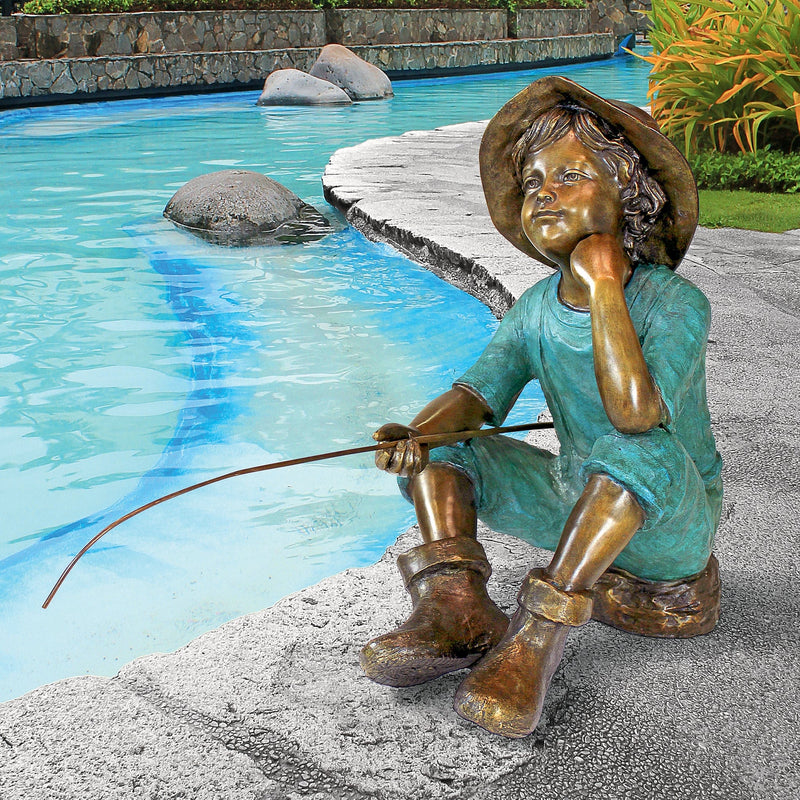 Fish Wish Fisherboy Cast Bronze Garden Statue by Design Toscano