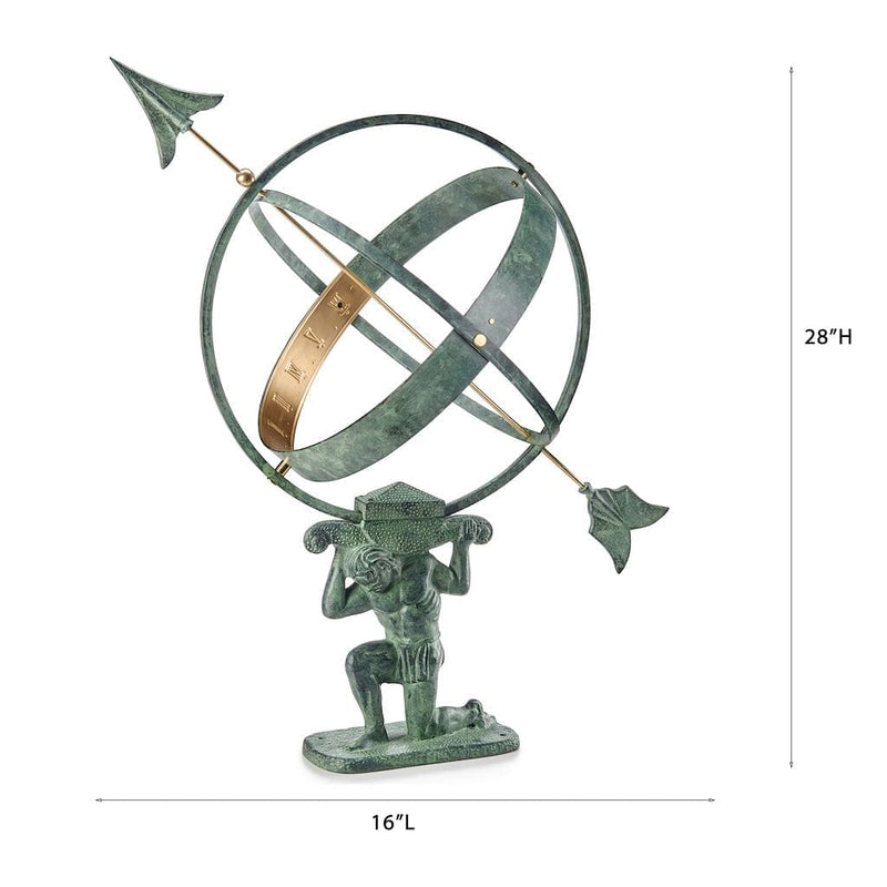 Good Directions 28 inch Verdigris Atlas Armillary Sundial with Brass Accents