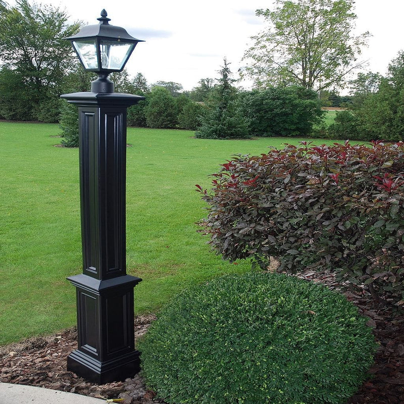 The Mayne Signature Lamp Post with Mount, in the black finish, installed for curb appeal.