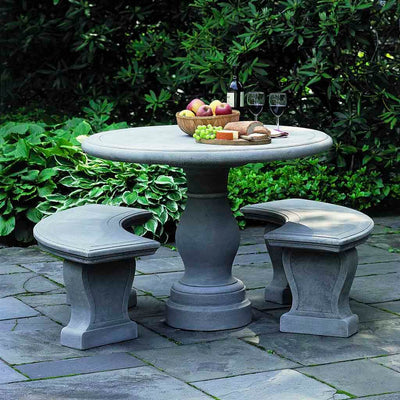 Campania International Palladio Table, displayed in Greystone, a classic garden gray and a best-selling color.