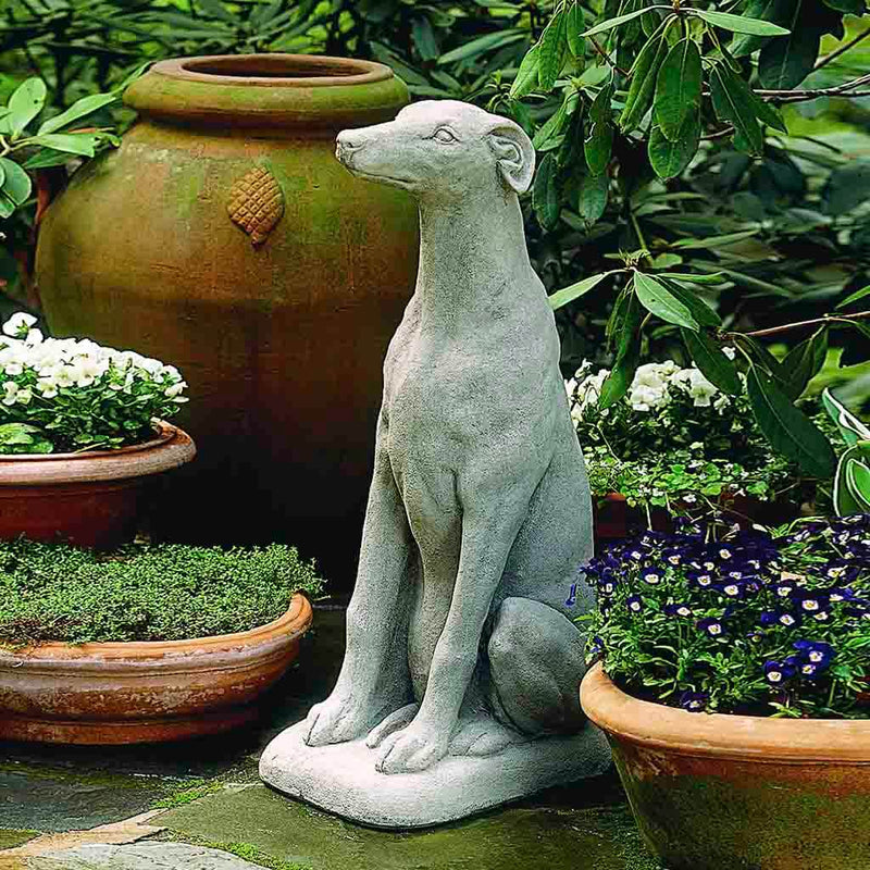 Campania International Greyhound Dog Statue is a detailed statue that evokes the regal nature of the Greyhound Breed. Shown in the Greystone Patina to accent all the contours of the sculpture.
