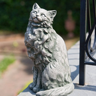 Campania International Tanner the Cat Statue stained in the Alpine Stone  patina, the ideal color for this garden statue.