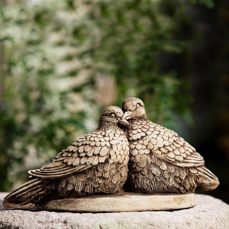 Campania International Lovebirds Statue stained in the Brownstone  patina, the ideal color for this garden statue.