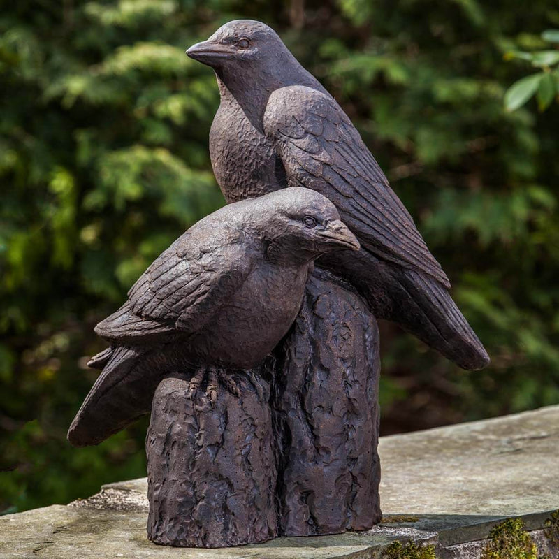Campania International Nevermore Raven Statue , set in the garden to add charm and character. The statue is shown in the Nero Nuovo Patina.