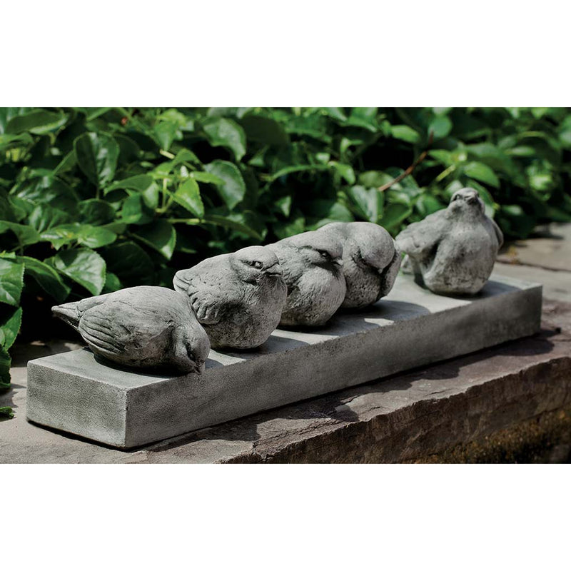Campania International Happy Hour Birds Garden Statue stained in the Alpine Stone  patina, the ideal color for this garden statue.