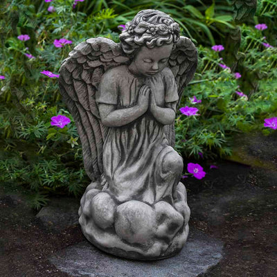Campania International Angel's Prayer Statue stained in the Alpine Stone  patina, the ideal color for this garden statue.