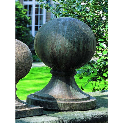 Campania International Large Sphere with Round Base stained in the Copper Bronze patina, the ideal color for this garden statue.