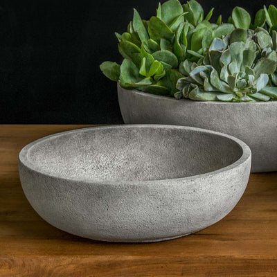 Campania International Terrace Small Bowl is tabletop perfection ready for foliage or flowers and shown in the Alpine Stone Patina. Made from cast stone.