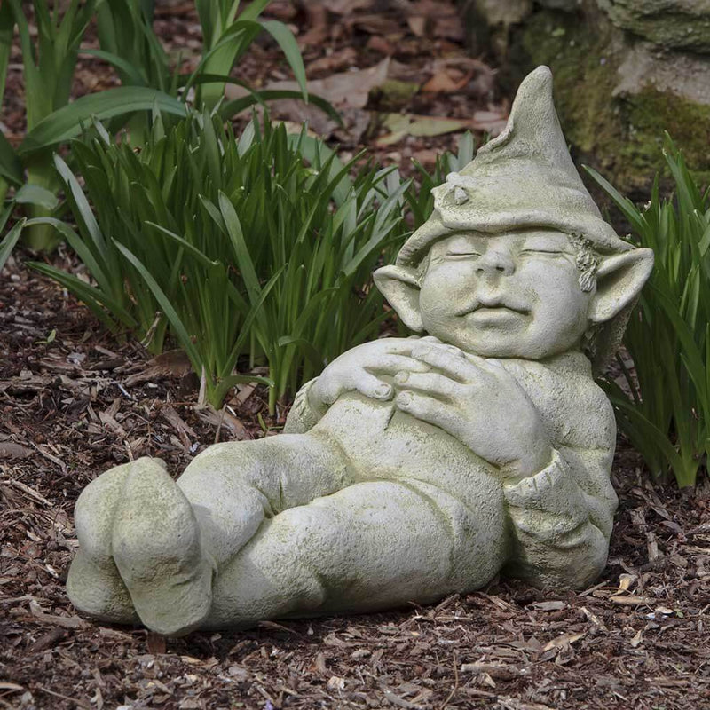 Campania International Gavin Statue, set in the garden to add charm and character. The statue is shown in the English Moss Patina.
