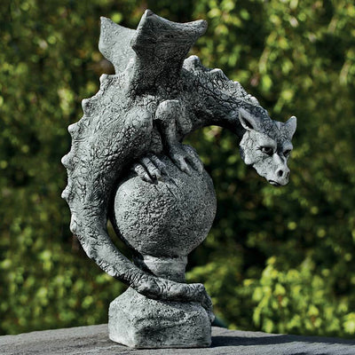 Campania International Fiona Winged Dragon Statue stained in the Alpine Stone patina, the ideal color for this garden statue.