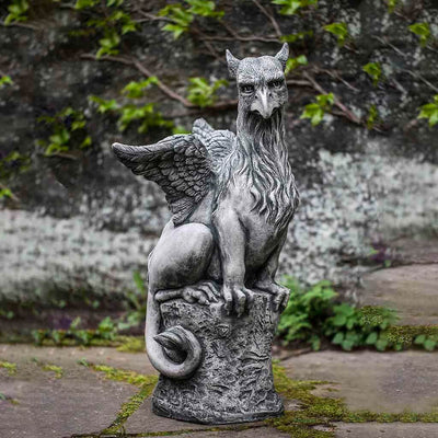 Campania International Herald Statue stained in the Alpine Stone patina, the ideal color for this garden statue.