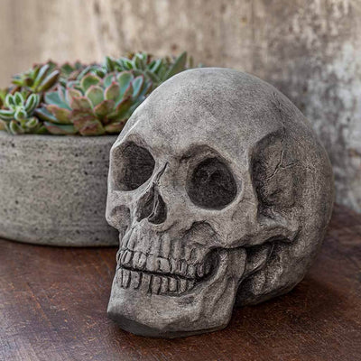 Campania International Alas Poor Yorick Statue stained in the Alpine Stone patina, the ideal color for this garden statue.